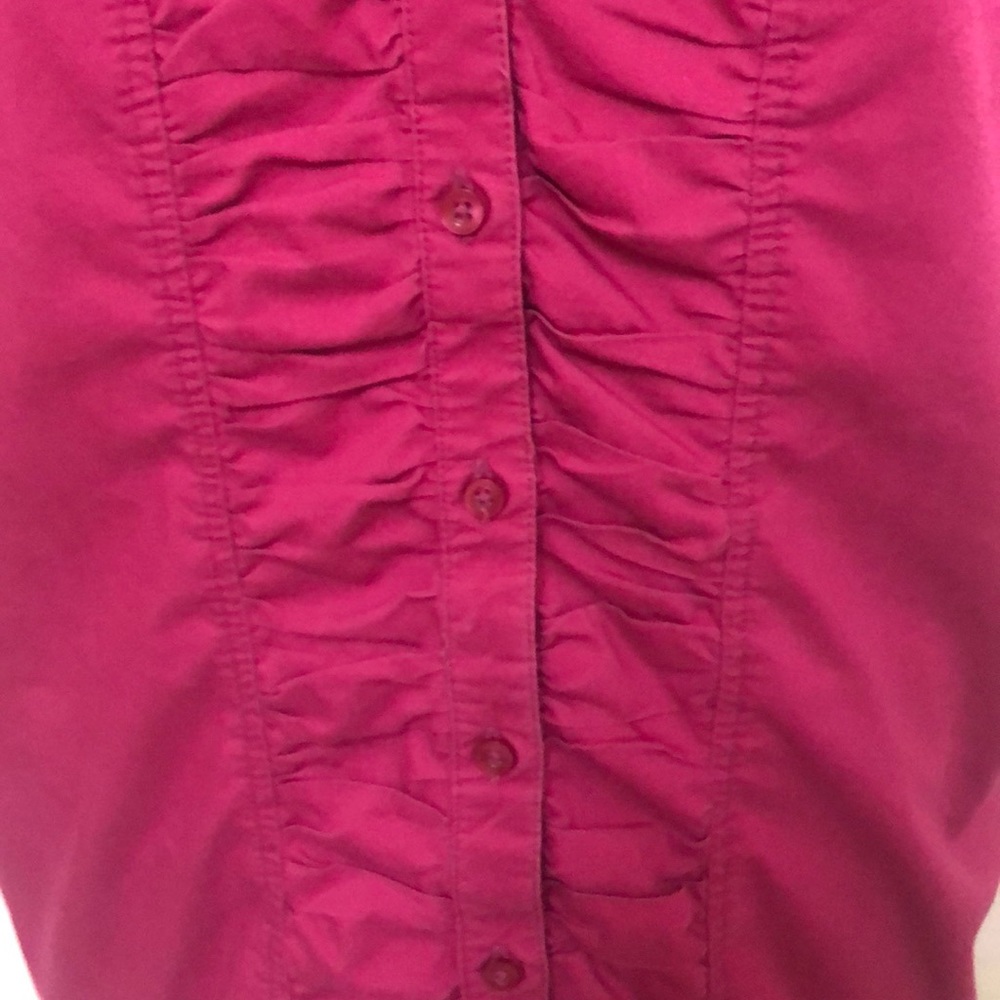 Button Down Ruffle Fuchsia Sleeveless Blouse - Picture 3 of 5